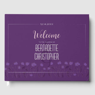 Bröllop Chic Modern Elegant Enkel Lavender Lila Gästböcker