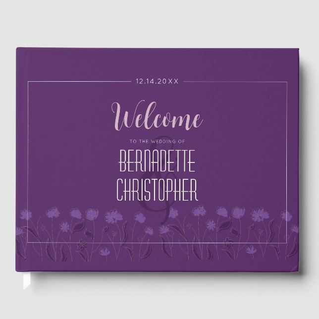 Bröllop Chic Modern Elegant Enkel Lavender Lila Gästböcker (Framsida)