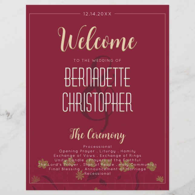 Bröllop Chic Modern Elegant Enkel röd Vin (Framsida)