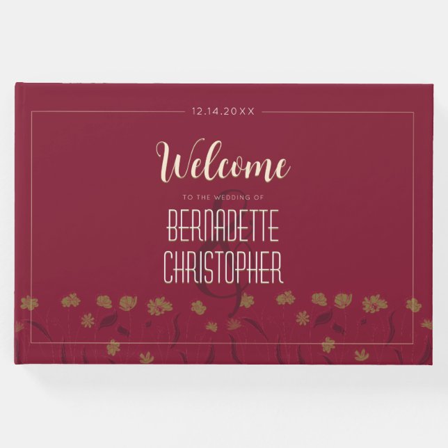 Bröllop Chic Modern Elegant Enkel röd Vin Gästböcker (Framsida)
