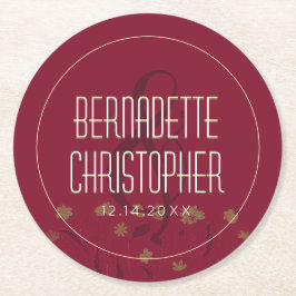 Bröllop Chic Modern Elegant Enkel röd Vin Underlägg Papper Rund