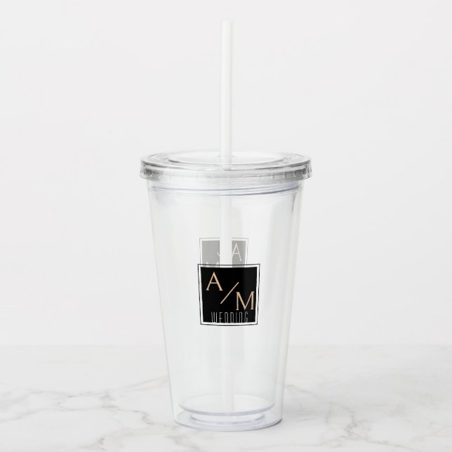 Bröllop Chic Monogram White Take Away Mugg (Framsida)