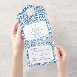 Bröllop Chintz Blue & White Blommigt Inbjudan & OS