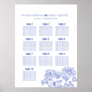 Bröllop chrysanthemum blue dragen art bord plan poster
