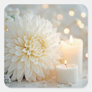 Bröllop Chrysanthemum Flower och Candles Fyrkantigt Klistermärke