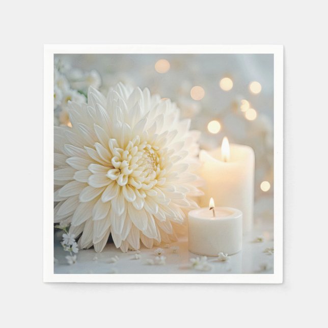 Bröllop Chrysanthemum Flower och Candles Pappersservett (Framsidan)