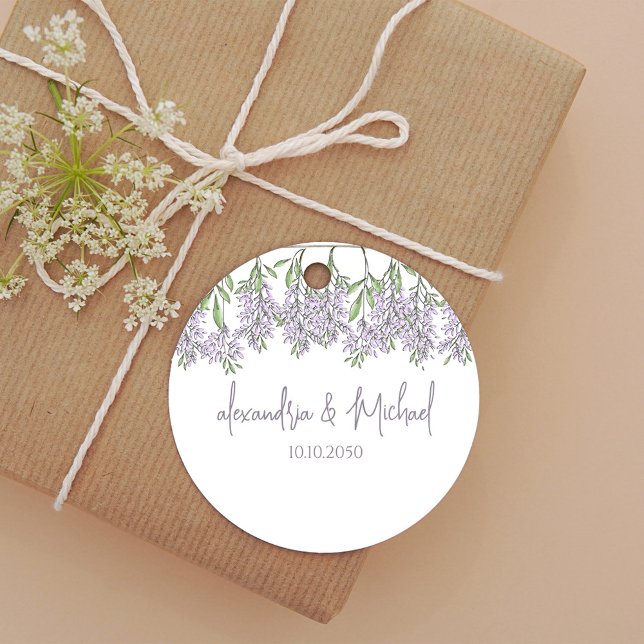 Bröllop Classic Blommigt Lavender Lilac Wisteria Gåvor Etiketter (Elegant wedding minimalist lavender lilac floral wisteria gift favor tag. )