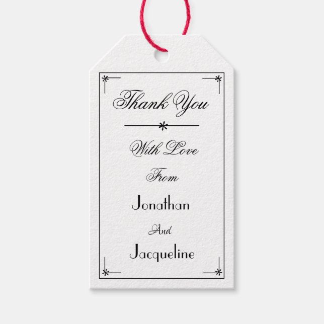 Bröllop Classic Elegant Chic Namn Tack Presentetikett (Framsidan)