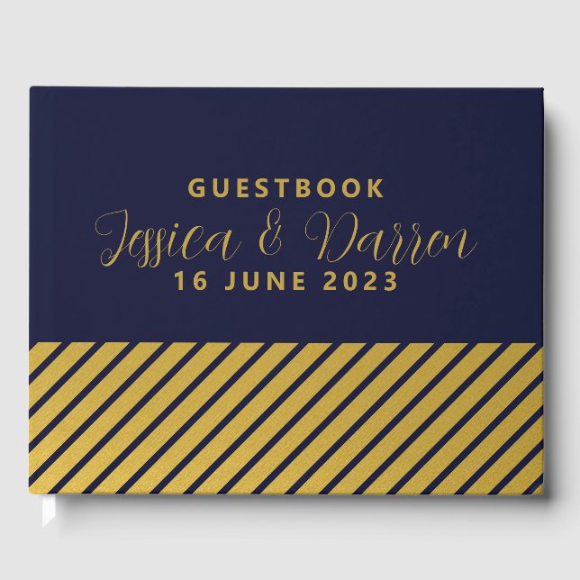 Bröllop Classy Navy Gold Foil Rand Guestbook Gästböcker (Framsida)