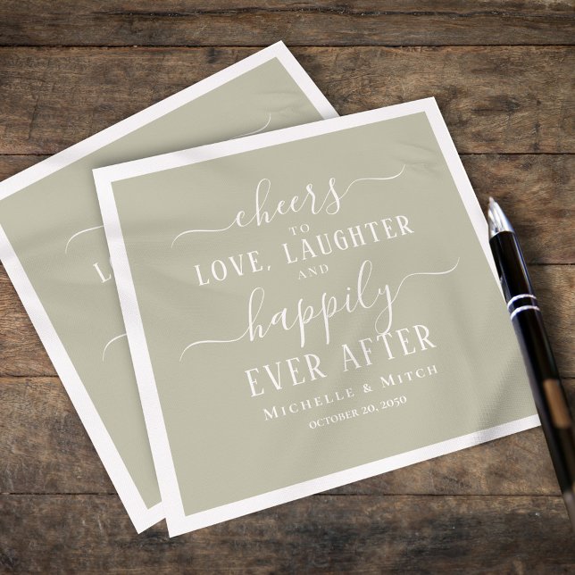 Bröllop Cocktail Cheers Typography Sage Grönt Pappersservett (Sage Green typography style wedding cocktail napkin)