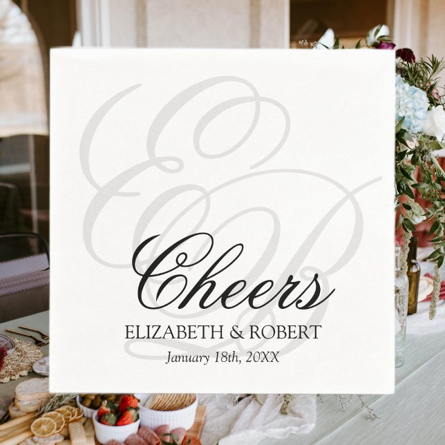 Bröllop Cocktail Enkel Skål Monogram Pappersservett (Skapare uppladdad)