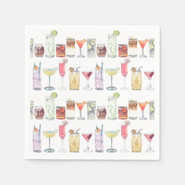 Bröllop Cocktail Napkins Illustrated Cocktail Hour Pappersservett (Framsidan)