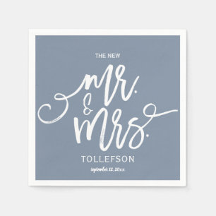 Bröllop Cocktail Napkins Typografi (Dusty Blue) Pappersservett