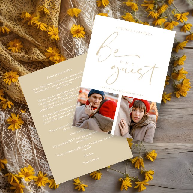 Bröllop Collage 2-foton är vår gästromsk Spara Datumet (Collage 2 Photos Be Our Guest Romantic Wedding Save the Date Card with Envelope. )