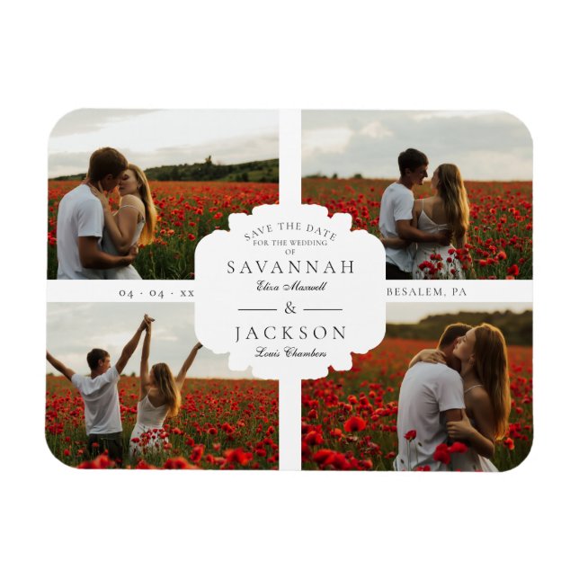 Bröllop Collage 4 Anpassningsbar Foton - minimalis Magnet (Horisontell)