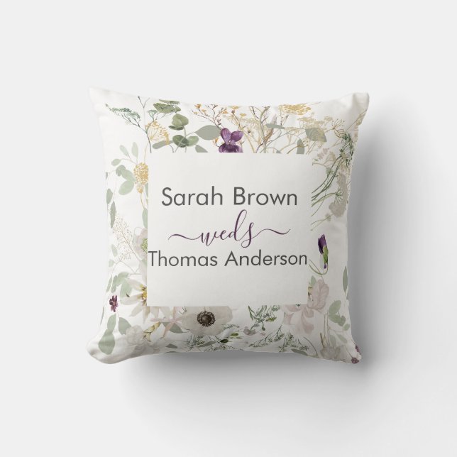 Bröllop COLORFUL WILDFLOWER GULT OCH LILA Kudde (Framsida)