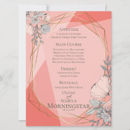 Bröllop Coral Blommigt Geometric Guld Ram Inbjudningar