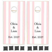 Bröllop Cornhole Set Rosa & Vit Randig Vertikal