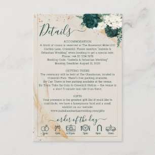 Bröllop Crème Detaljer Smaragdgrön Ros Blommig Tilläggskort