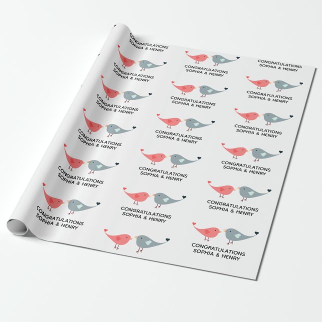 Bröllop Cute Love Bird Bride Groom Namn Presentpapper (Utrullad)