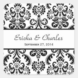 Bröllop Damask Black and White V04 Fyrkantigt Klistermärke