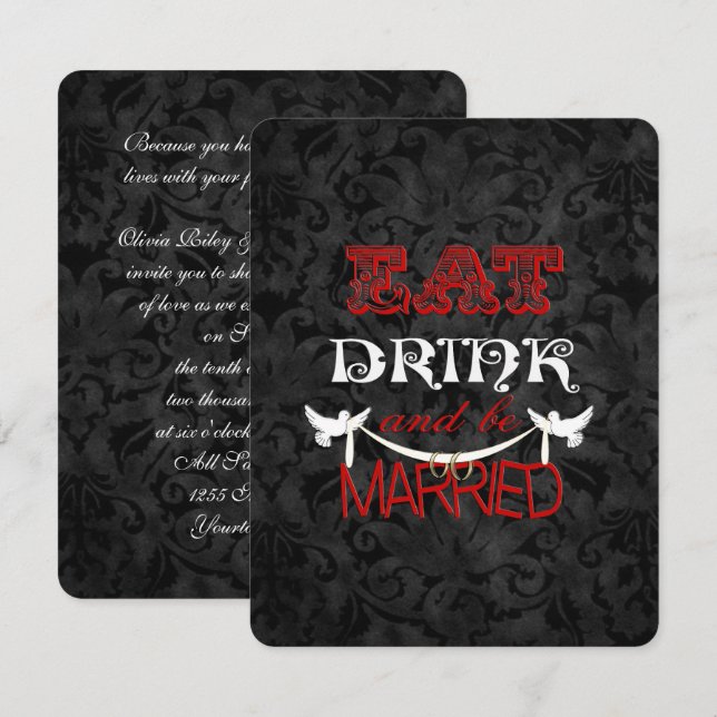 Bröllop Damask med Doves Inbjudningar (Fram/baksida)