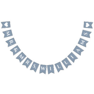 Bröllop Dammig Blå Herr & Fru 8 Bokstäver Namn Enk Vimplar