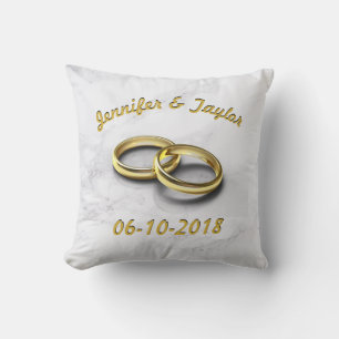 Bröllop Date Bride & Groom Anpassade Guld Ringar Kudde