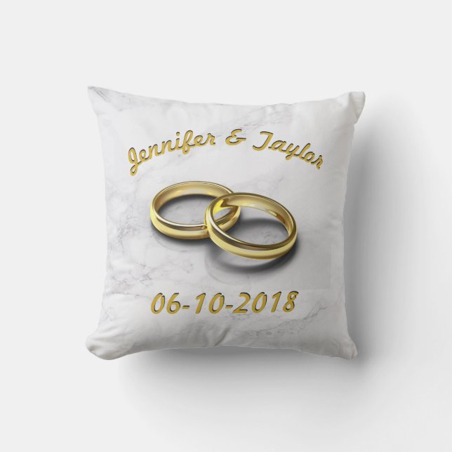 Bröllop Date Bride & Groom Anpassade Guld Ringar Kudde (Framsida)