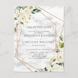 Bröllop Datum för uppskjutning av vit Blommigt Geo Meddelande Vykort