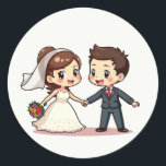 Bröllop Delight Sticker Pack Runt Klistermärke<br><div class="desc">Tecknad-klistermärken med en glatt brud och groom för alla dina behov i kärlek och firande!</div>