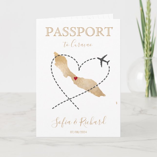 Bröllop Destination Passport Curaçao World MaP Inbjudan (Framsida)