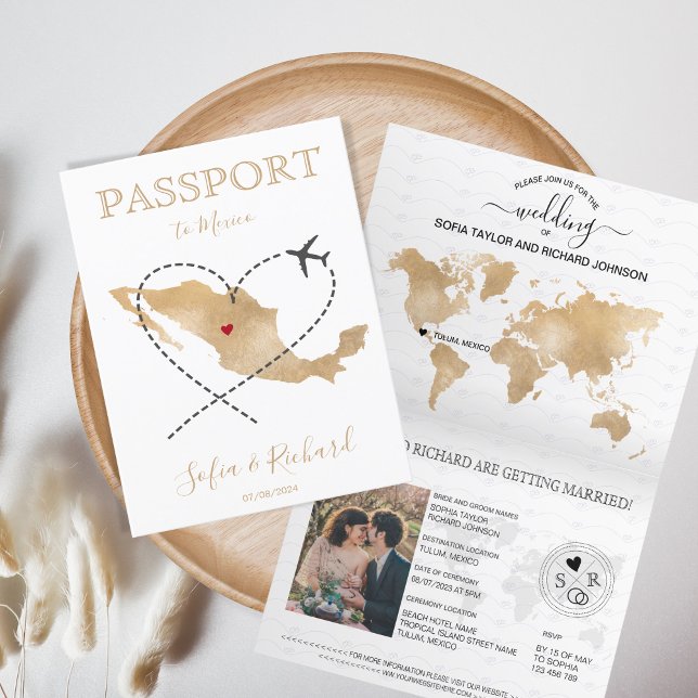 Bröllop Destination Passport Mexico World MaP Inbjudan (Skapare uppladdad)