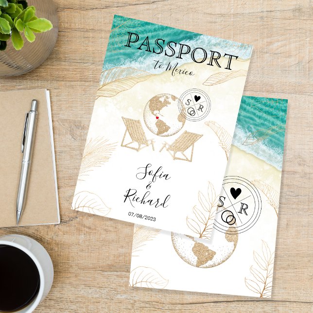 Bröllop Destinationskod, Mexiko, passet Guld World Inbjudan (Skapare uppladdad)