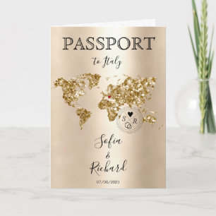 Bröllop Destinationskort Passport Guld World Map B Inbjudan