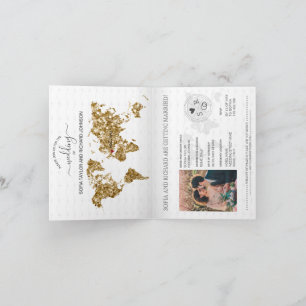 Bröllop Destinationskort Passport Guld World Map B Inbjudan