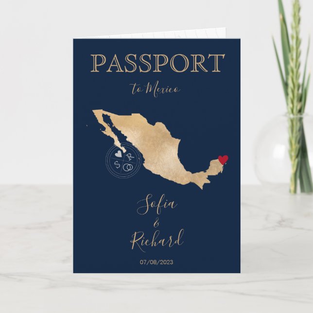 Bröllop Destinationskort Passport Guld World Map M Inbjudan (Framsida)