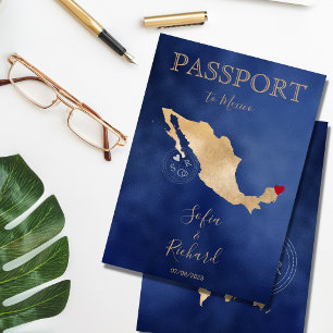 Bröllop Destinationskort Passport Guld World Map M Inbjudan
