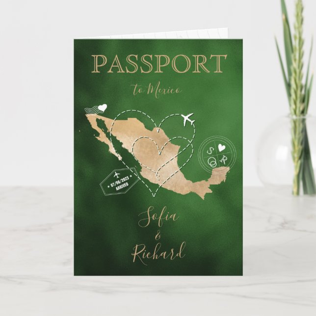 Bröllop Destinationskort Passport Guld World Map M Inbjudan (Framsida)
