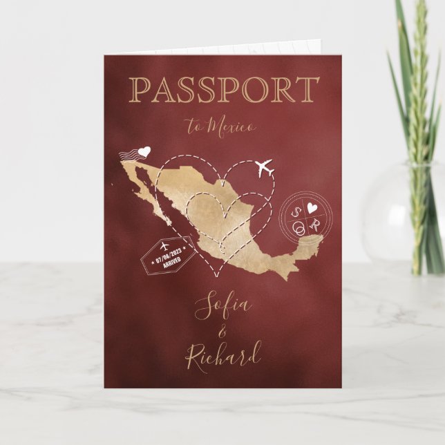 Bröllop Destinationskort Passport Guld World Map M Inbjudan (Framsida)