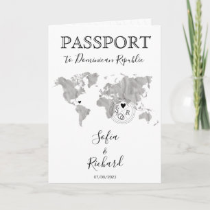 Bröllop Destinationspass Blue World Map Grått Inbjudan