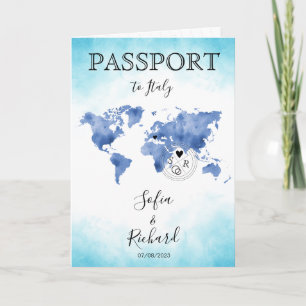 Bröllop Destinationspass Blue World Map Invita Inbjudan