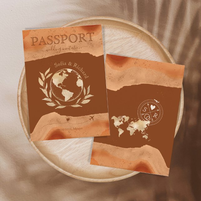 Bröllop-destinationspass för bränd Orange Inbjudan (Skapare uppladdad)