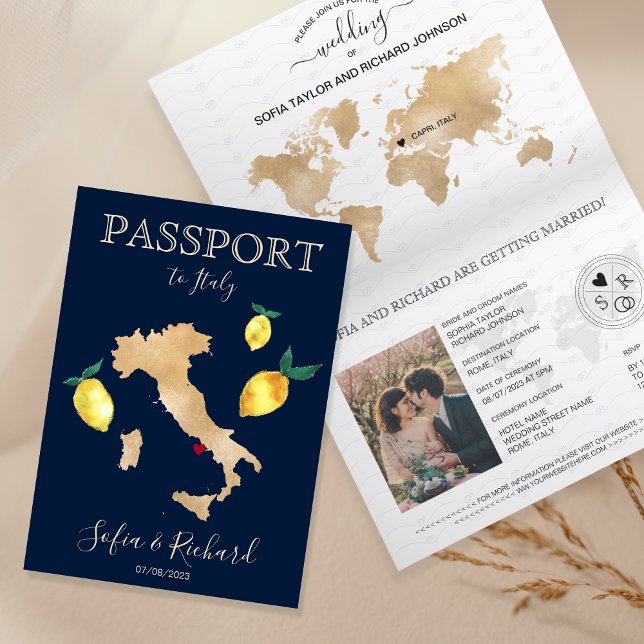 Bröllop Destinationspass Guld Capri Italien Inbjudan (Skapare uppladdad)