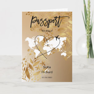 Bröllop-destinationspass Guld World Map Blommigt Inbjudan