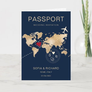 Bröllop Destinationspass Guld World Map Flygplan Inbjudan
