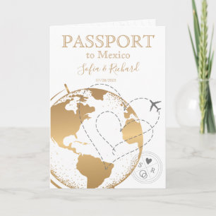 Bröllop Destinationspass Guld World Map Flygplan Inbjudan