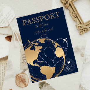 Bröllop Destinationspass Guld World Map Flygplan Inbjudan
