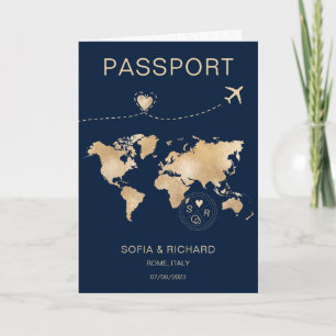 Bröllop Destinationspass Guld World Map Flygplan Inbjudan