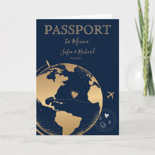 Bröllop Destinationspass Guld World Map Flygplan Inbjudan